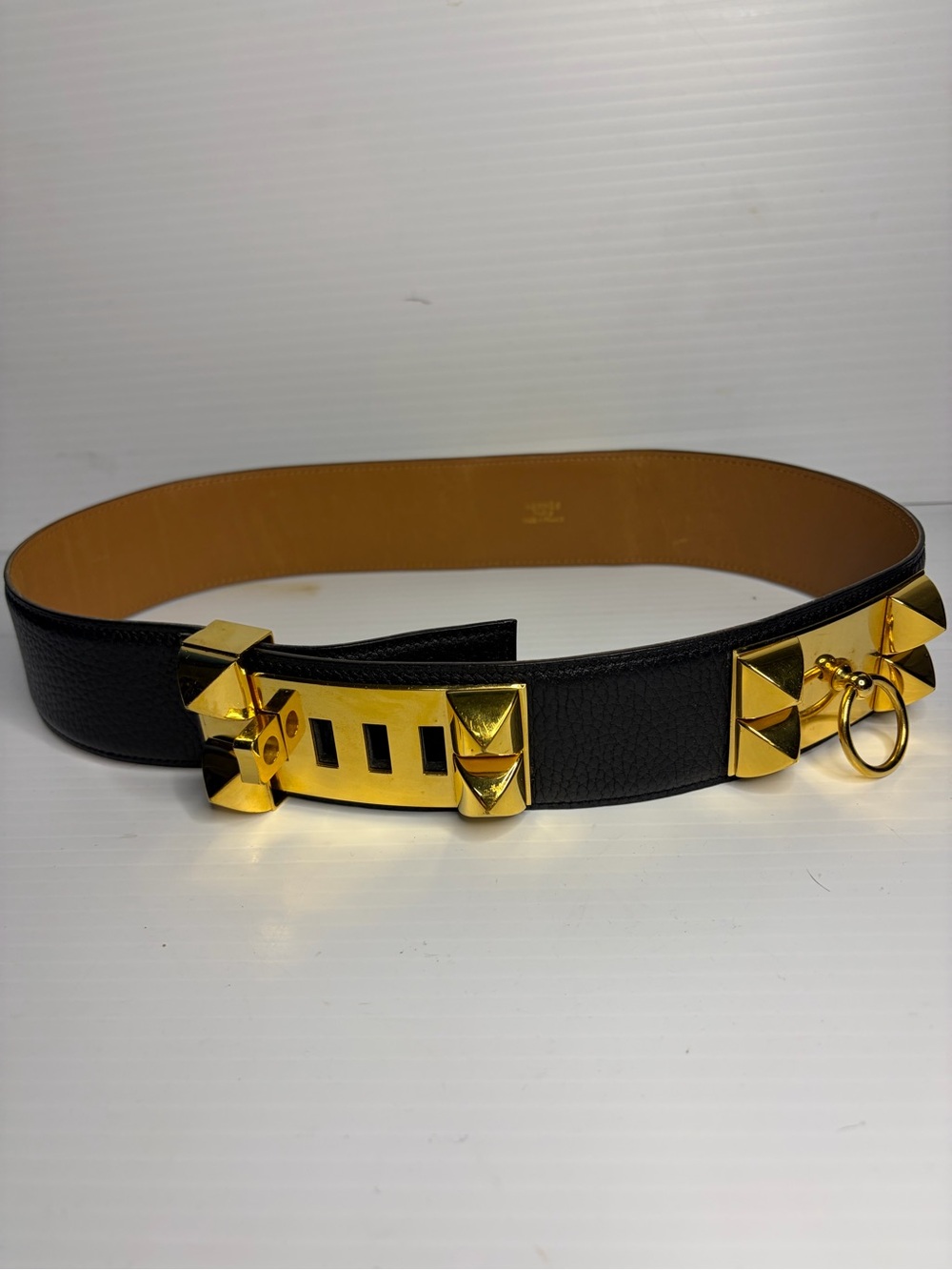 Hermes Black Leather Collier de Chien Belt with Gold Hardware